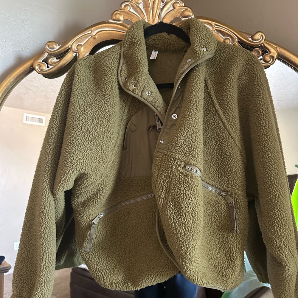 Free People Hit the Slopes Fleece Jacket Army Green